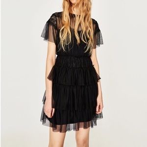 Zara Basic Collection Blogger Favorite Tulle Tiered Black Dress Like New! Size S